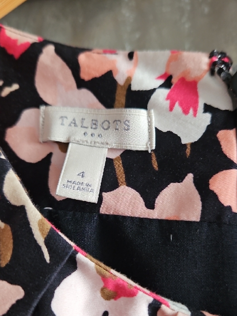 Talbots Black Floral Dress with Pink & Cream Blooms - Picture 2 of 3